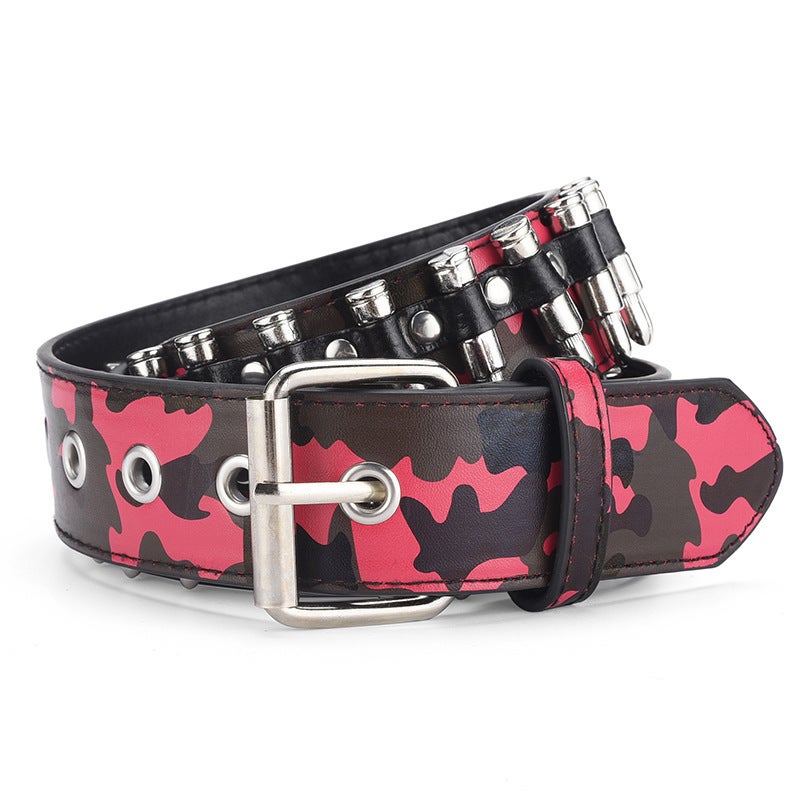Hot Sale Rivet Belt Unisex Punk Rock Fashion Camo Black  - Image 5