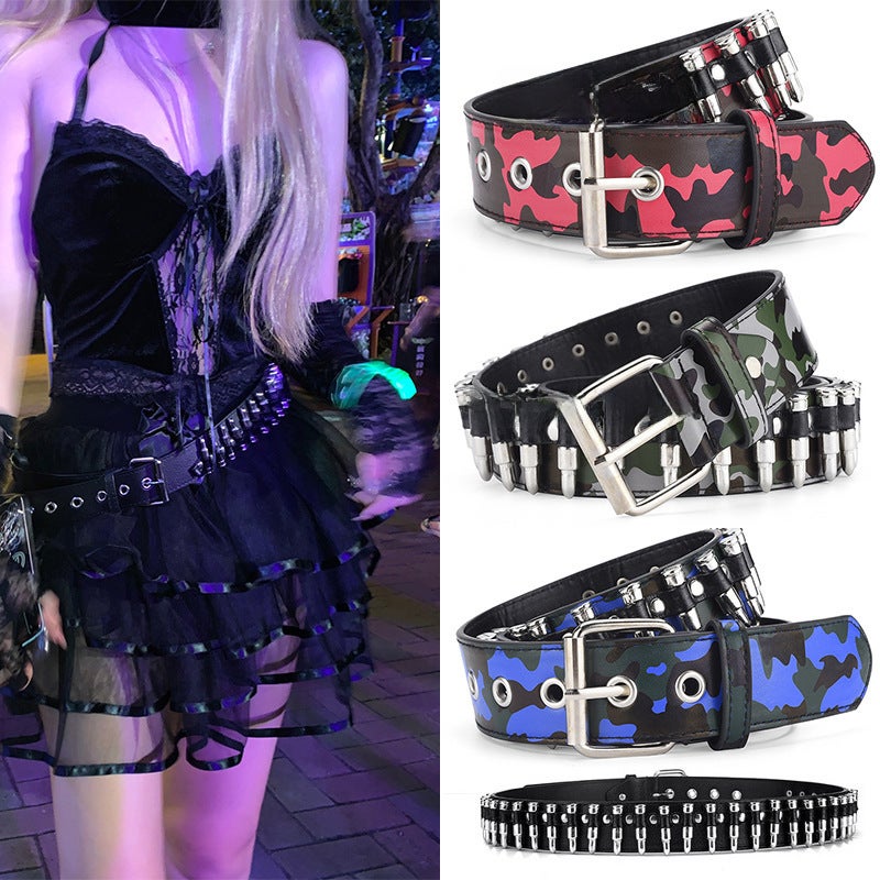 Hot Sale Rivet Belt Unisex Punk Rock Fashion Camo Black  - Image 2
