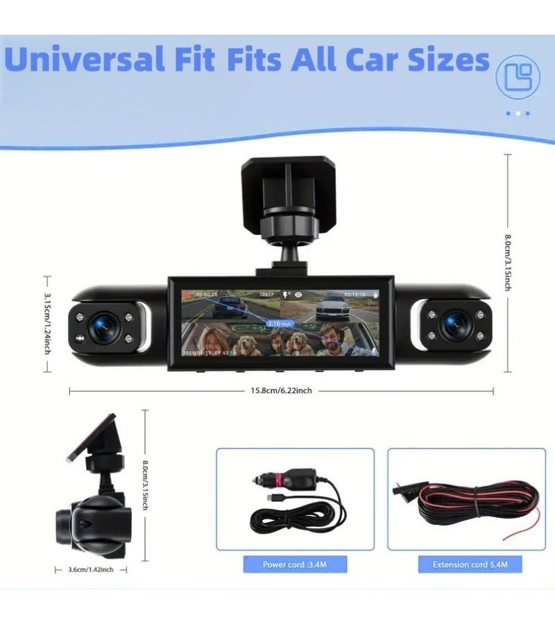 كاميرا Dash Cam تسجيل عالي الدقة باللون الأسود بجودة 1080p و720p للرؤية الليلية ومراقبة مواقف السيارات - Image 2