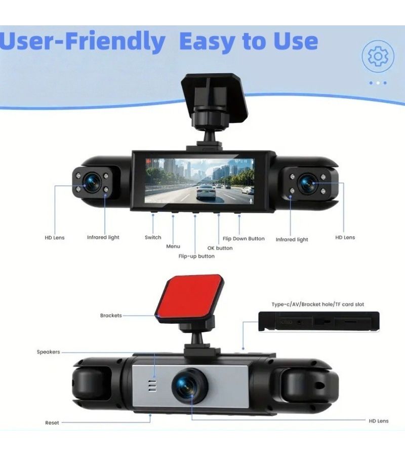 كاميرا Dash Cam تسجيل عالي الدقة باللون الأسود بجودة 1080p و720p للرؤية الليلية ومراقبة مواقف السيارات - Image 5