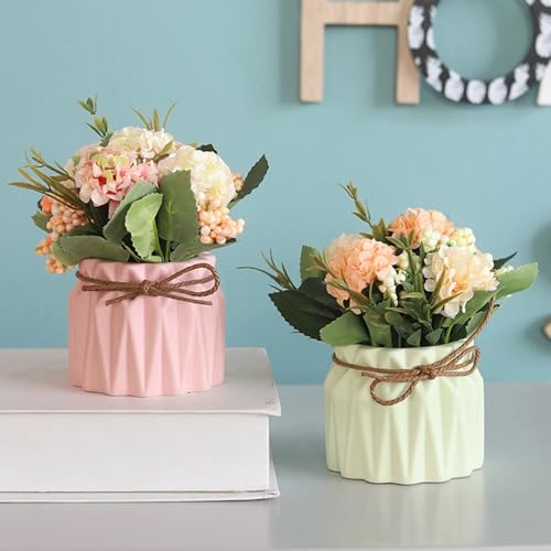 HOME ELEMENTS Artificial Flower with Ceramic Vase for Home Decor Hydrangea Bouquet Fake Flower Arrangements for Living Room Tabletop Showpiece Bedroom Office Desk Artificial Flower Plants (Green) - Image 5