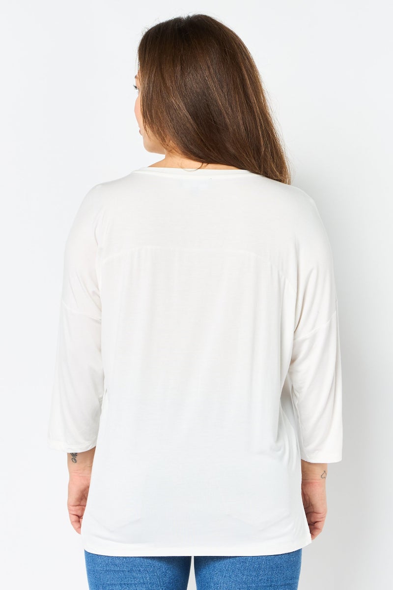 VERO MODA Women Crew Neck 3/4 Sleeve Graphic Print T-Shirt, White - Image 2