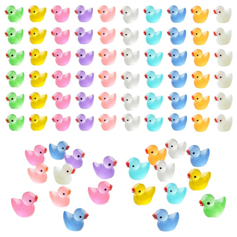 Kuanfine 60 Pcs Tiny Duck Figures Glow in The Dark Mini Resin Duck Luminous Miniature Ducks Bead for Garden Landscape Aquarium DecorationLuminous - Image 2