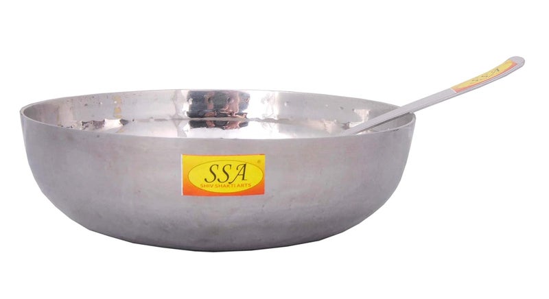 SHIV SHAKTI ARTS SHIV SHAKTI ARTS Multi Utility Heavy Gauge Stainless Steel Kadhai with Serving Spoon for Serving Cooking Food in Hotel RestaurantsNo1 1500 ml Hammer Design - Image 2