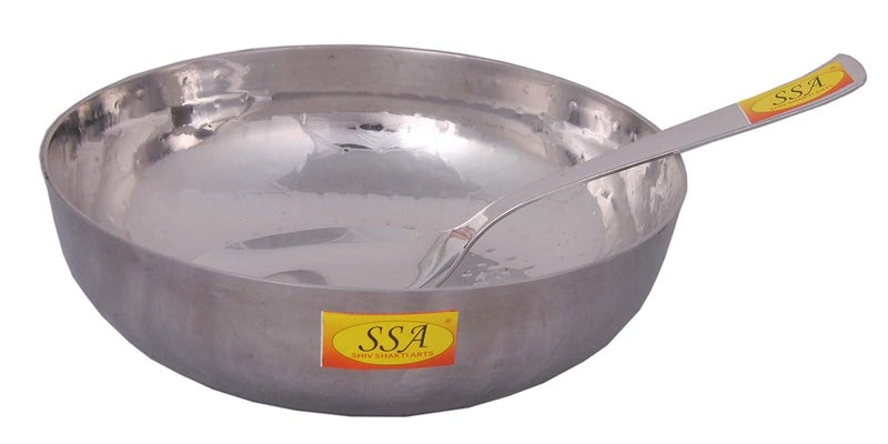 SHIV SHAKTI ARTS SHIV SHAKTI ARTS Multi Utility Heavy Gauge Stainless Steel Kadhai with Serving Spoon for Serving Cooking Food in Hotel RestaurantsNo1 1500 ml Hammer Design - Image 1