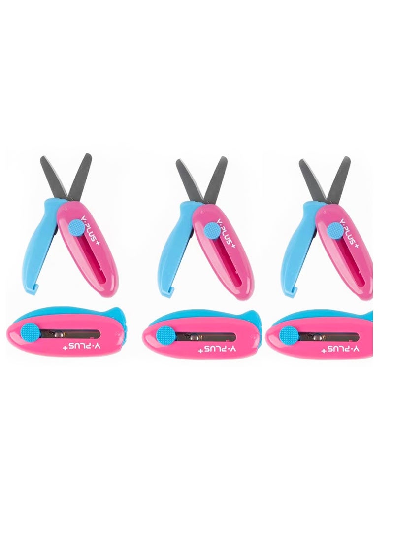KASTWAVE 3 Pack Retractable Small Scissors, Child Scissors with Cover, Suitable for Ages 3-5 Toddler Preschool Safety Scissors - Image 1