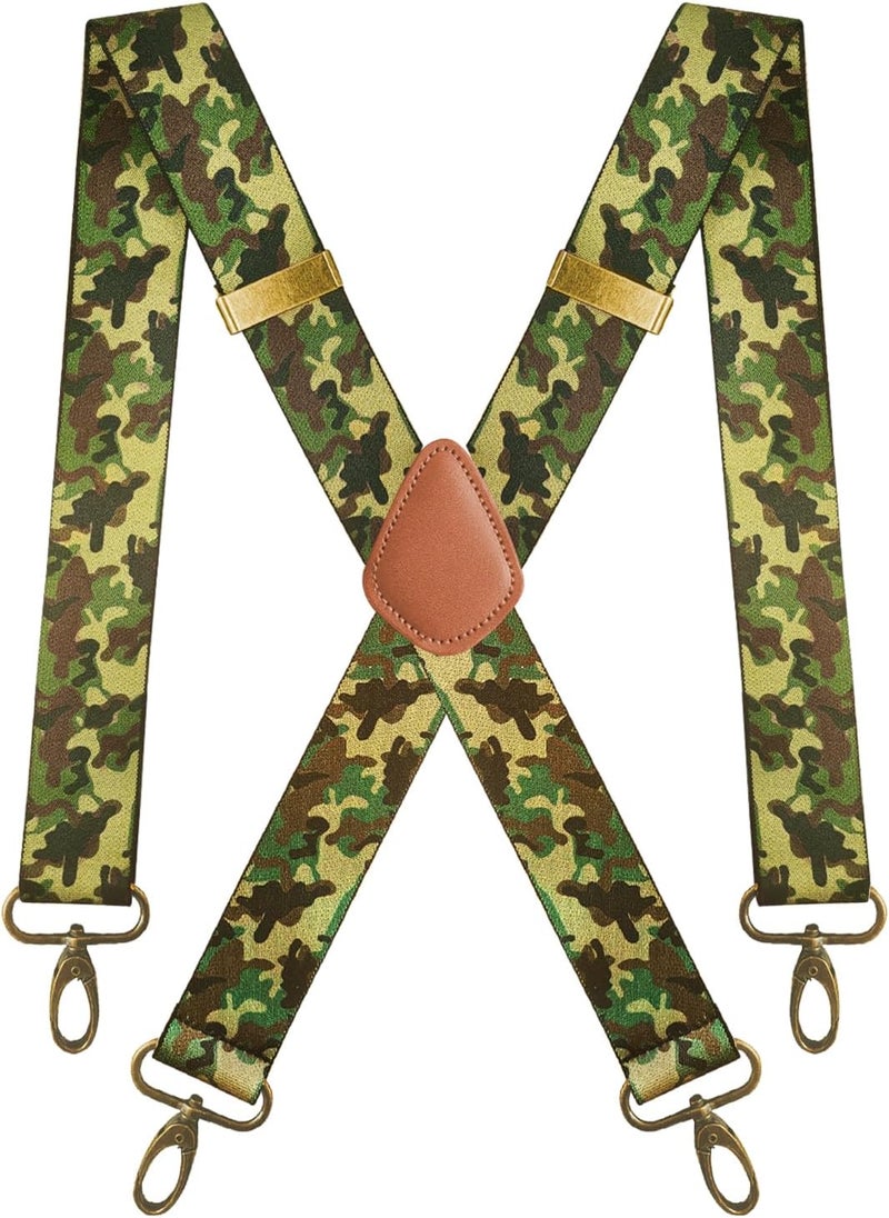 Vintage Suspenders for Men Heavy Duty 4 Snap Hooks for Belt Loops Adjustable X Back