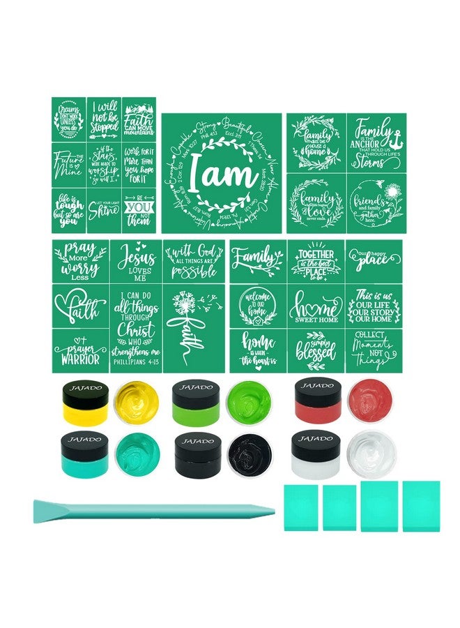 JAJADO 16 Pcs Christian Faith Self Adhesive Stencils Reusable For Chalk Paste Paint For Stencils Chalk Paste Reusable Silk Screen Stencils For Painting On Wood/Diy Tshirt/Porch Sign Home Decor - Image 1