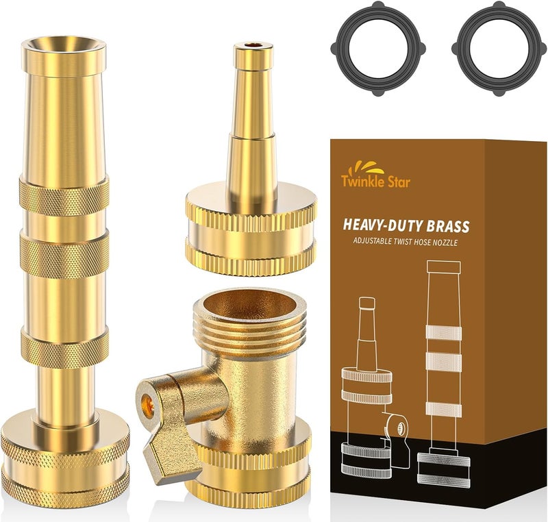 Twinkle Star Heavy-Duty Brass Adjustable Twist Hose Nozzle, High Pressure Hose Nozzle with On-Off Valve, Leakproof Operation 3/4" GHT Connector 3 Pack - Image 1