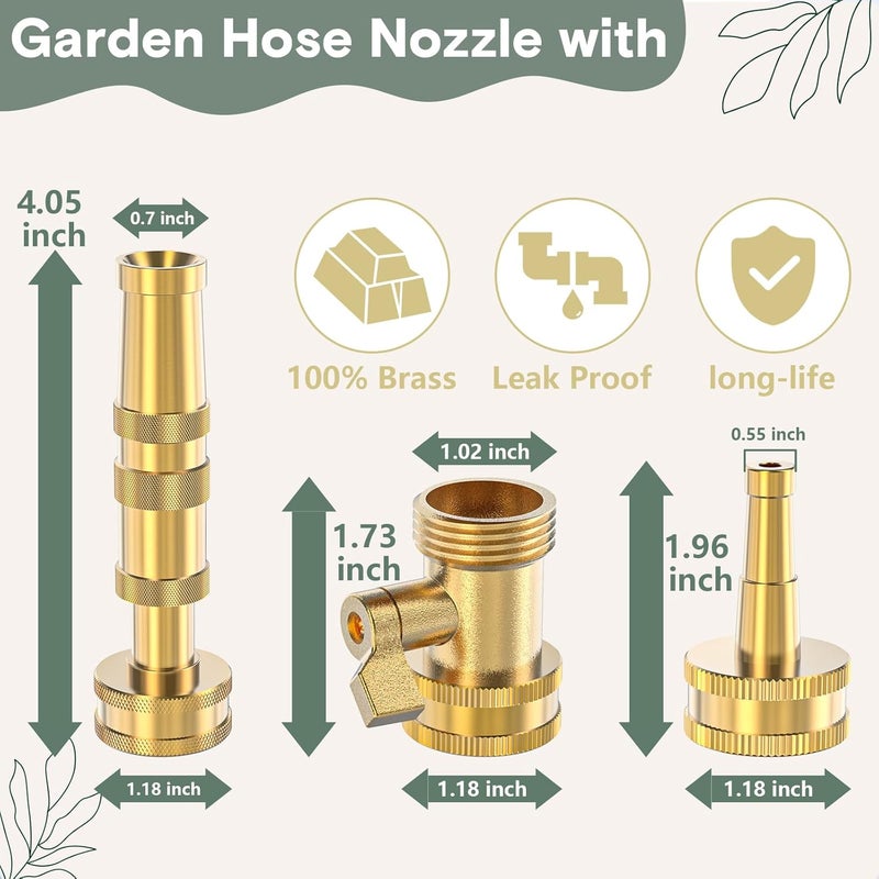 Twinkle Star Heavy-Duty Brass Adjustable Twist Hose Nozzle, High Pressure Hose Nozzle with On-Off Valve, Leakproof Operation 3/4" GHT Connector 3 Pack - Image 2