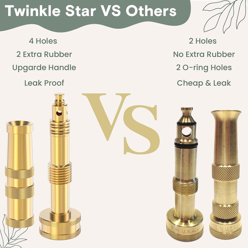 Twinkle Star Heavy-Duty Brass Adjustable Twist Hose Nozzle, High Pressure Hose Nozzle with On-Off Valve, Leakproof Operation 3/4" GHT Connector 3 Pack - Image 4