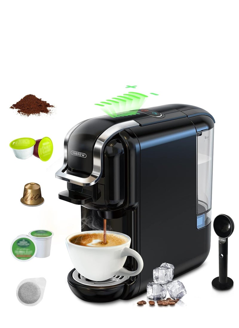 HiBREW - HiBREW Multiple Capsule Coffee Machine Hot/Cold DG Cappuccino Nes Small Capsule ESE Pod Ground Coffee Cafeteria 19Bar 5 in 1 H2B(BLACK) - Image 1