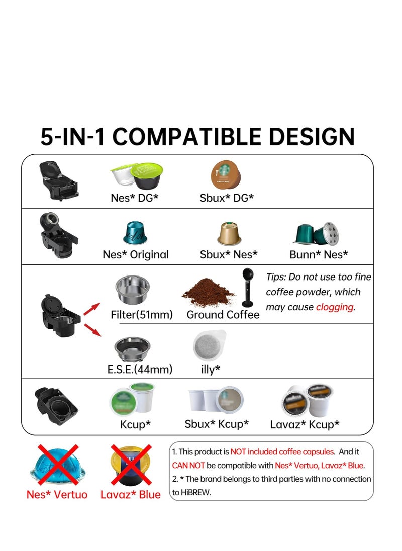 HiBREW - HiBREW Multiple Capsule Coffee Machine Hot/Cold DG Cappuccino Nes Small Capsule ESE Pod Ground Coffee Cafeteria 19Bar 5 in 1 H2B(BLACK) - Image 1