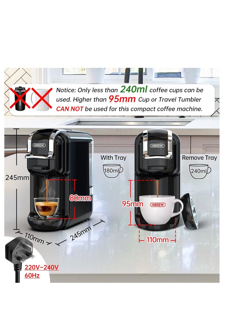HiBREW - HiBREW Multiple Capsule Coffee Machine Hot/Cold DG Cappuccino Nes Small Capsule ESE Pod Ground Coffee Cafeteria 19Bar 5 in 1 H2B(BLACK) - Image 1