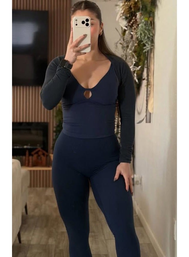 Aoxjox Women's Workout Velura Leggings High Waisted Hidden Scrunch PlushFlex™ Buttery Soft Yoga Pants 26", Midnight Navy, S - Image 3