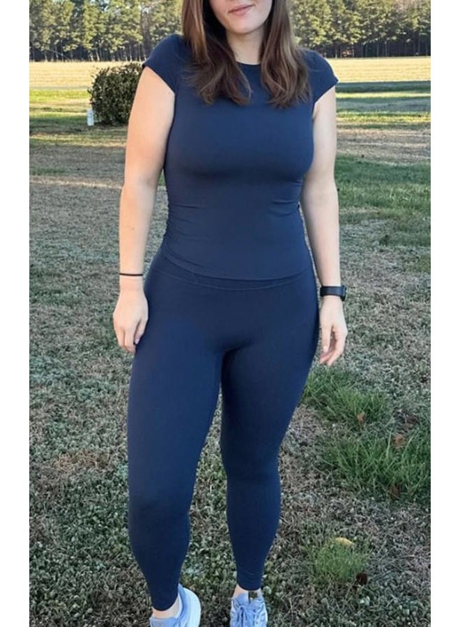 Aoxjox Women's Workout Velura Leggings High Waisted Hidden Scrunch PlushFlex™ Buttery Soft Yoga Pants 26", Midnight Navy, S - Image 2