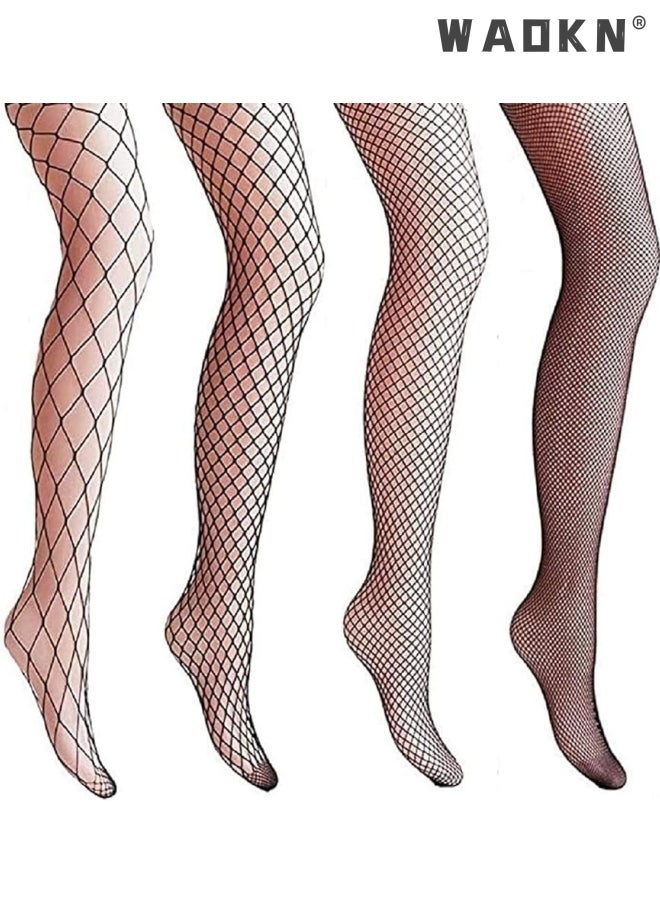 WAOKN - Women 4 Pairs Thin Tights High Waist Sheer Leggings Hold-up Stockings  Lingerie Fishnet Silk Stockings Women's Thigh High Stockings Lace Sheer Silky Tights Silicone Stay Up Nylon Pantyhose - Image 1