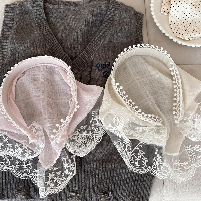 2 Pack Lace Hair Scarf Headband for Women - Boho Triangle Bandana Turban - Image 5