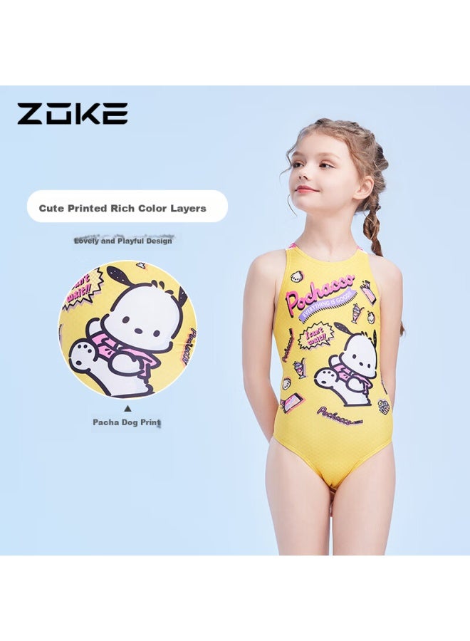 Zoke Paica Dog Girls' One-piece Triangle Swimsuit, Professional Swimming Training And Compeion Swimwear, 124625817, Yellow, Size 20 - Image 2