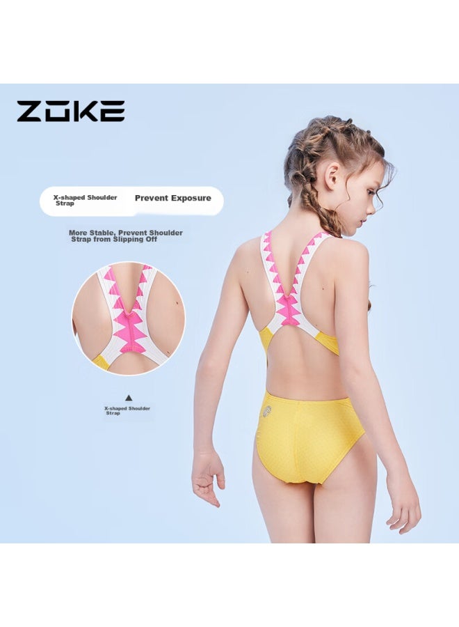 Zoke Paica Dog Girls' One-piece Triangle Swimsuit, Professional Swimming Training And Compeion Swimwear, 124625817, Yellow, Size 20 - Image 4