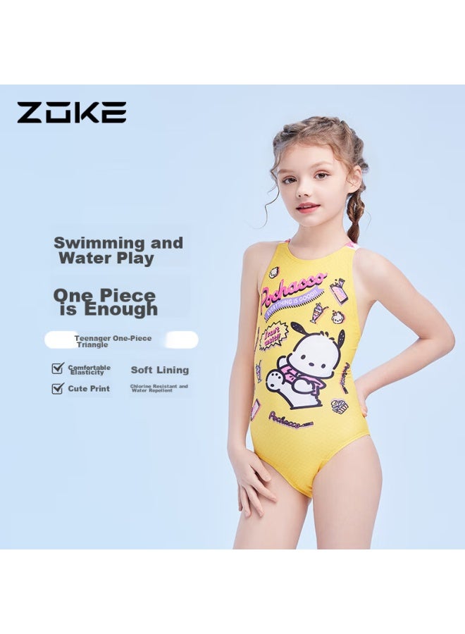 Zoke Paica Dog Girls' One-piece Triangle Swimsuit, Professional Swimming Training And Compeion Swimwear, 124625817, Yellow, Size 20 - Image 1