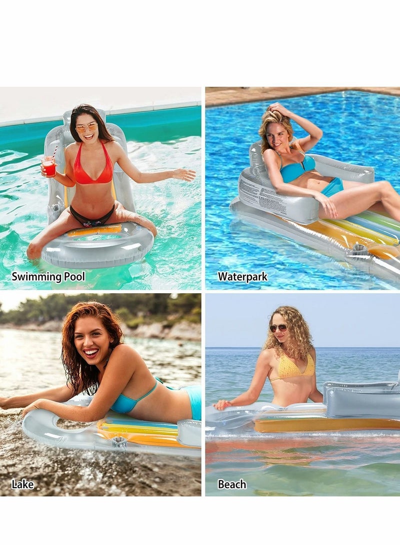 واي آند دي Inflatable Pool Float Raft with Headrest, Giant Floats For Adults With Cup Holder, Beach Floaties Lounge, Luxury Recliner Summer Outdoor Swimming Party - Image 2