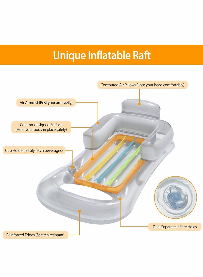 واي آند دي Inflatable Pool Float Raft with Headrest, Giant Floats For Adults With Cup Holder, Beach Floaties Lounge, Luxury Recliner Summer Outdoor Swimming Party - Image 5