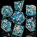 ARUOHHA Liquid Core DND Dice Set 7pcs Resin Sharp Edged Dragons Dice RPG Role Playing Games Silver Numbers Blue Dungeons Polyhedral Dice with Gift Box D20 D12 D10 D8 D6 D4 - Image 4