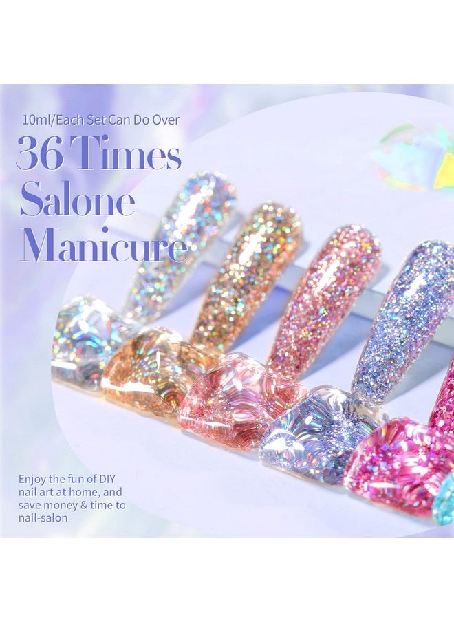 Born Pretty - Glitter Gel Nail Polish Set Sparkly Shiny Gold Silver Pink Glitter Gel Polish Kit Soak Off Uv Nail Gel Gift Box Nail Art Manicure Varnish Kit 10Ml 6Pcs - Image 1