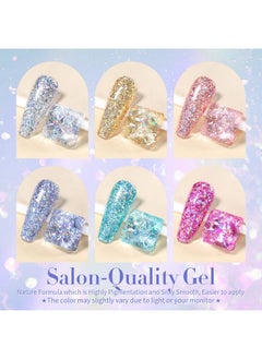 Born Pretty Glitter Gel Nail Polish Set Sparkly Shiny Gold Silver Pink Glitter Gel Polish Kit Soak Off Uv Nail Gel Gift Box Nail Art Manicure Varnish Kit 10Ml 6Pcs  - Image 2