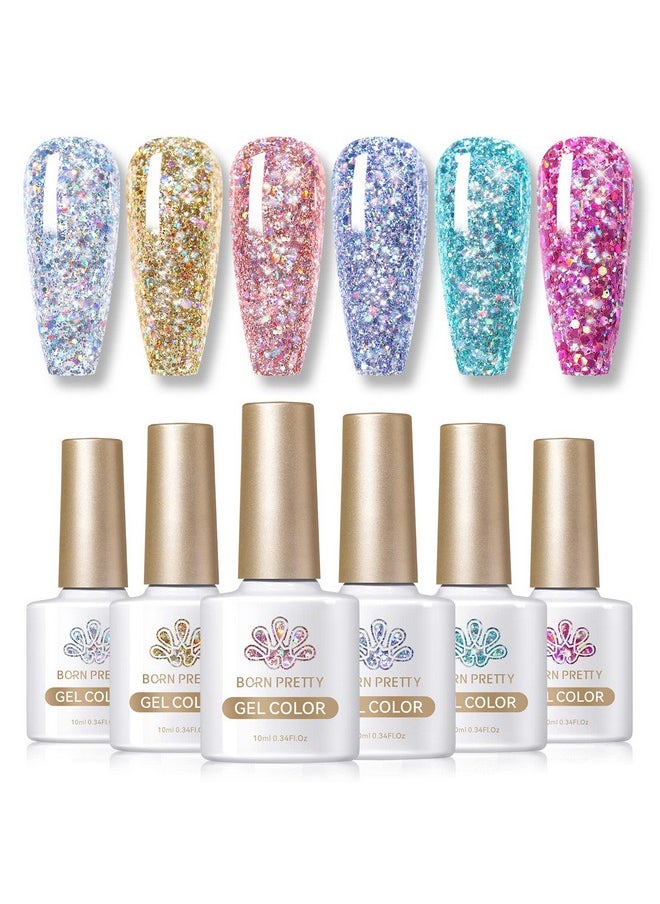 Born Pretty - Glitter Gel Nail Polish Set Sparkly Shiny Gold Silver Pink Glitter Gel Polish Kit Soak Off Uv Nail Gel Gift Box Nail Art Manicure Varnish Kit 10Ml 6Pcs - Image 1