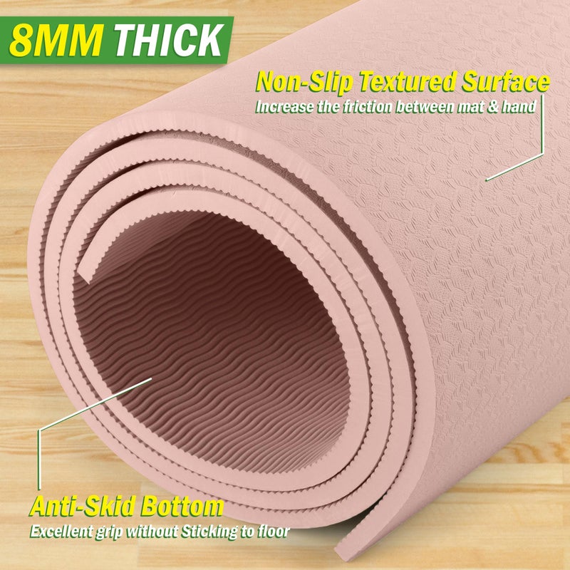 Wakeman Large Yoga Mat - 6â€™x4â€™ Wide Exercise Mat - 8mm Thick Non-Slip Workout Mat - Gym Flooring for Home Gym Workouts, Pilates, Stretching by Wakeman (Pink) - Image 3