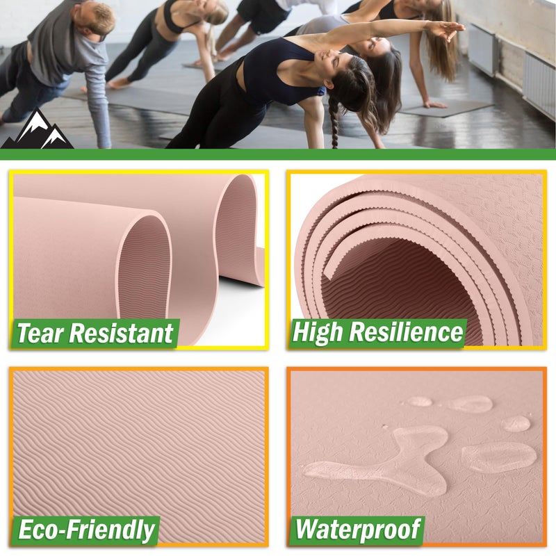 Wakeman Large Yoga Mat - 6â€™x4â€™ Wide Exercise Mat - 8mm Thick Non-Slip Workout Mat - Gym Flooring for Home Gym Workouts, Pilates, Stretching by Wakeman (Pink) - Image 2