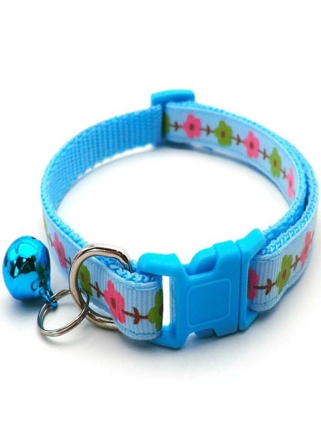 Litvibes Cat & Puppy Collar with Bell,Kitten & Small Dogs Soft Adjustable,Safe,Solid & Protective Breakaway for Cats & Puppies,Cute Kitty Neckband with Flower Print-(Blue) - Image 1
