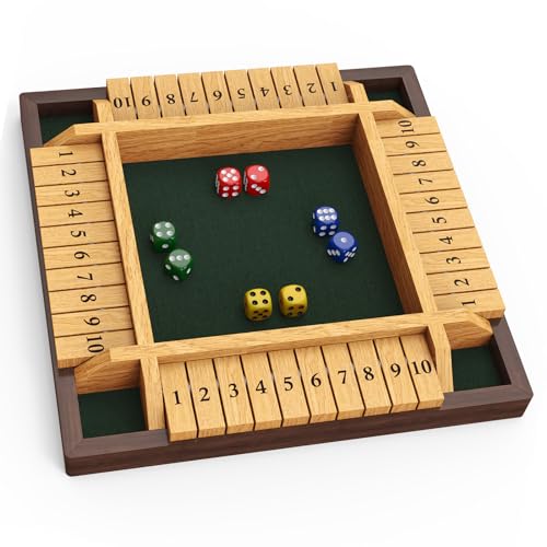 CANYAVE Shut The Box Game 4 Player Wooden Board Game Dice Game Classic Math Learning Game for Kids 12 x 12 - Image 1