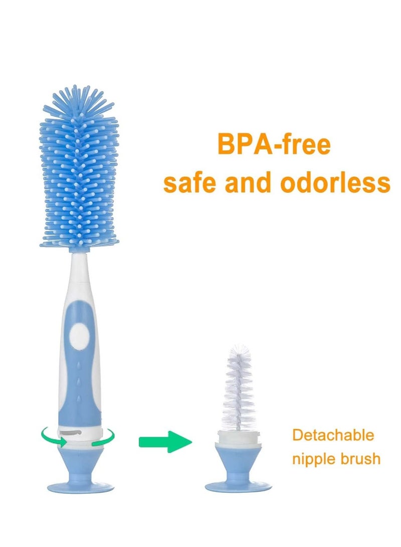 Excefore Baby Bottle Silicone Cleaning Brush, Bottle Brush with Long Handle, Bottle Brush Cleaner Set, Multifunctional Cleaning Brush with Suction Cup Stand, for Water Bottles, Glasswares, Mugs, Baby Bottle 2P - Image 2