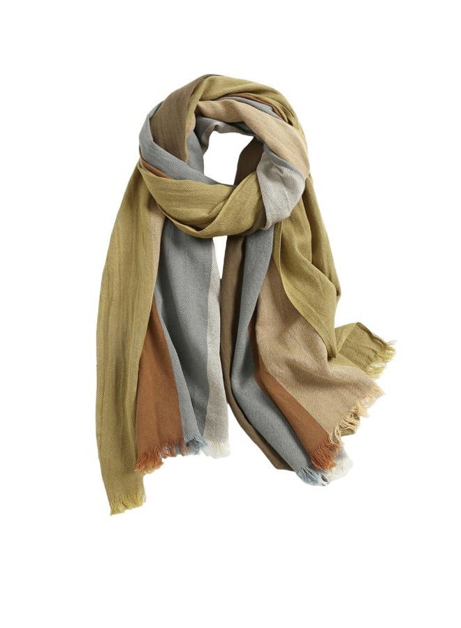 Jeelow Lightweight Summer Scarf Light Shawl Wrap Linen Feel Scarves For Men And Women, 100 Linen Parallel Stripes, L - Image 1
