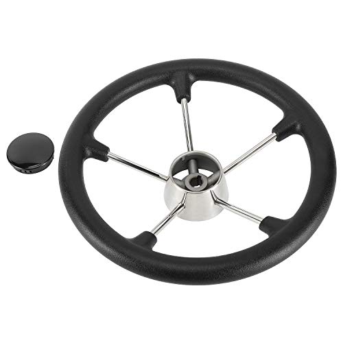 NovelBee 13-1/2 Inch Stainless Steel 5 Spoke Boat Marine Destroyer Steering Wheel with Black PU Foam - Image 3