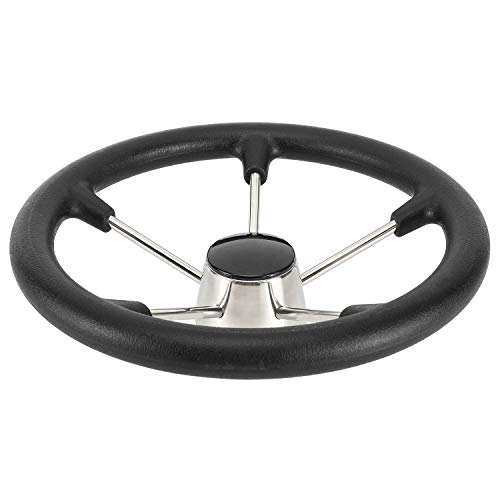 NovelBee 13-1/2 Inch Stainless Steel 5 Spoke Boat Marine Destroyer Steering Wheel with Black PU Foam - Image 2