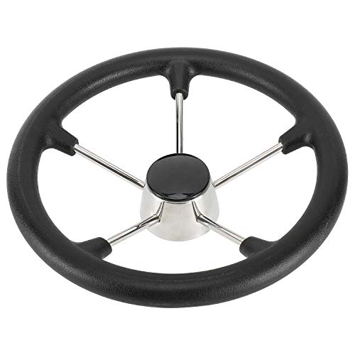 NovelBee 13-1/2 Inch Stainless Steel 5 Spoke Boat Marine Destroyer Steering Wheel with Black PU Foam - Image 1