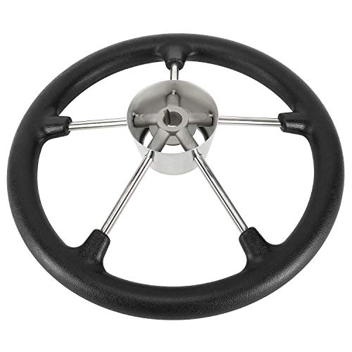 NovelBee 13-1/2 Inch Stainless Steel 5 Spoke Boat Marine Destroyer Steering Wheel with Black PU Foam - Image 4