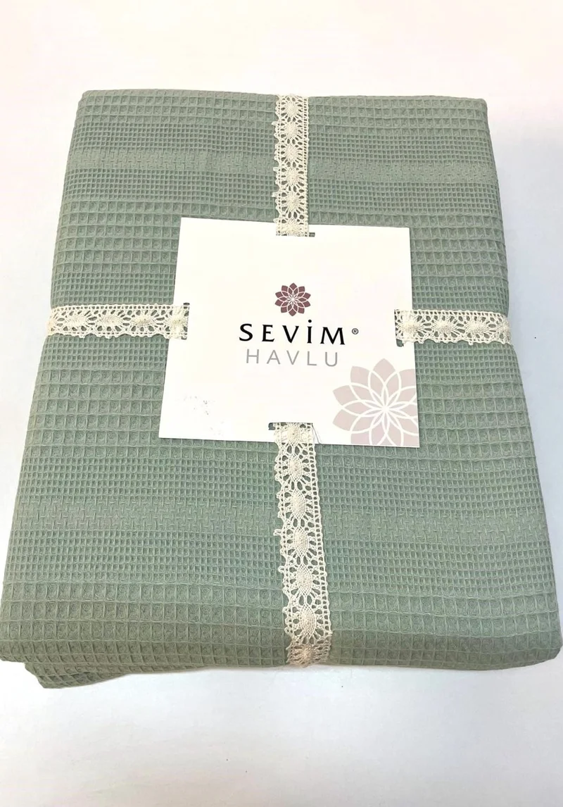 Sevim Single Waffle Blanket 160x230 cm - 100% Cotton - Honeycomb Design - Gofre Blanket - Green