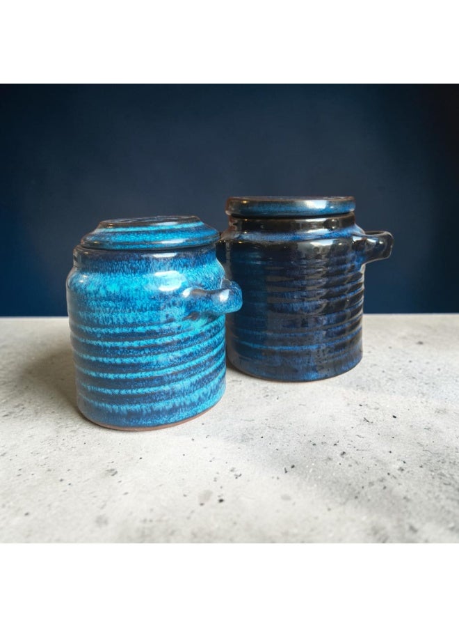 color zone pottery 2 ceramic and earthenware pots, suitable for indirect heat, flame or oven use, measuring 10 and 11 cm. - Image 1