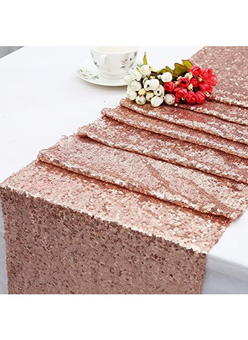 The Purple Tree Rose Gold Sequin Table Runner for 6 Seater Dining Table Pack of 1 13x72 inch Sequin Bling Table Runner Christmas and Wedding Table Runner Table dcor