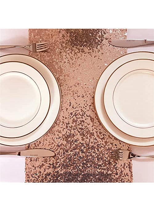 The Purple Tree Rose Gold Sequin Table Runner for 6 Seater Dining Table Pack of 1 13x72 inch Sequin Bling Table Runner Christmas and Wedding Table Runner Table dcor