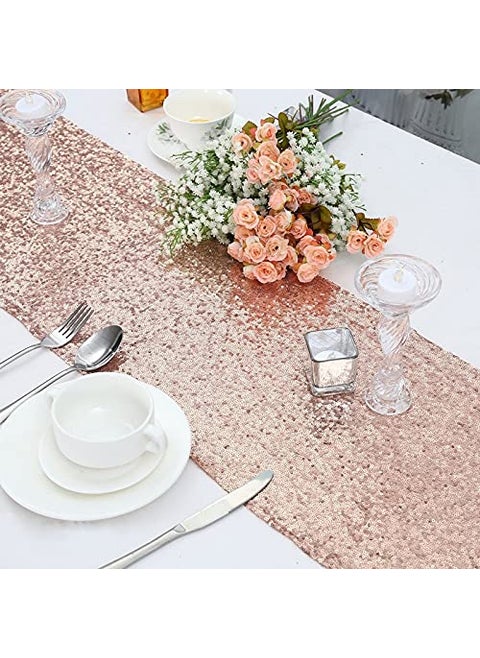 The Purple Tree Rose Gold Sequin Table Runner for 6 Seater Dining Table Pack of 1 13x72 inch Sequin Bling Table Runner Christmas and Wedding Table Runner Table dcor