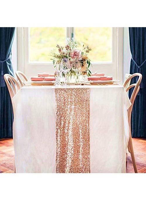 The Purple Tree Rose Gold Sequin Table Runner for 6 Seater Dining Table Pack of 1 13x72 inch Sequin Bling Table Runner Christmas and Wedding Table Runner Table dcor