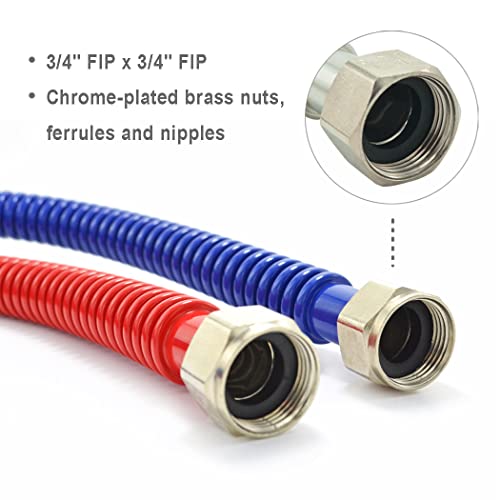 TT FLEX Flexible Stainless Steel Corrugated Water Heater Connector,Hot and Cold Color Coded,3/4" FIP x 3/4" FIP, 18" Length (2 Pack) - Image 2