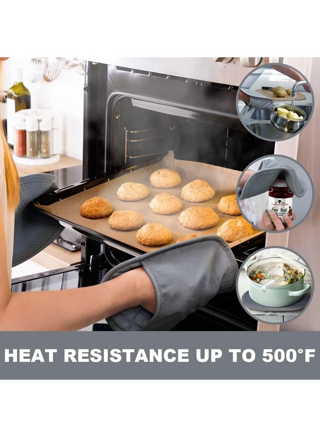 Fanski 2-Piece Heat and Slip Resistant Silicone Kitchen Oven Mitts,Quilted Liner 19x25 Cm Gray - Image 2
