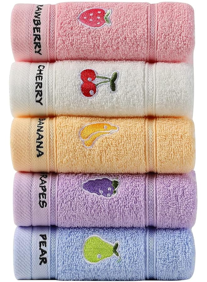 The Bros Kids Facial Towels, 100% Cotton Hand Towels and Fingertip Towels Set for Bathroom, Embroidered Cute Animal Pattern, Children Washcloths, 10 x 20 inches